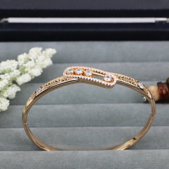 Rose Gold Roman Numeral Bangle with Crystal Bar, XPBL0571 - Picture 1 of 12